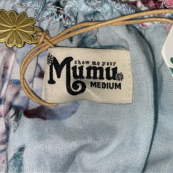 Show Me Your Mumu NWT Casita Mini Dress Wildflower Breeze Off Shoulder M Blue - Picture 12 of 14